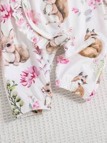 SHEIN 2 Stücke Neugeborenen Blume Muster Langarm Romper mit Mütze, lässiger und stilvoller Homeoutfit