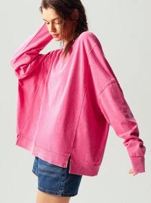 Bohemela Casual Solid Color Knit Crew Neck Dropped Shoulder Long Sleeve Loose Fit Women Sweatshirt In Fall/Winter