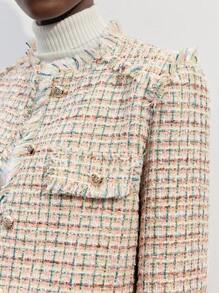 Maija Women Casual Vintage Front Button Fringed Overcoat, Autumn - Multicolor - View 8