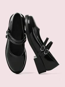 CUCCOO DOLLMOD Simple Round Toe Casual Flat Shoes For Women, Solid Color With Metal Decor - Black - View 9