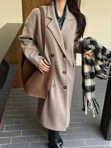 DAZY Casual Solid Color Double Breasted Overcoat, Autumn/Winter Women Jacket,Fall Women Clothes - Khaki - View 5