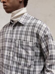 AKNOTIC Party Men's Slim Fit Plaid Print Turndown Collar Long Sleeve Casual Shirt, Suitable For Daily Wear - Black and White - View 3