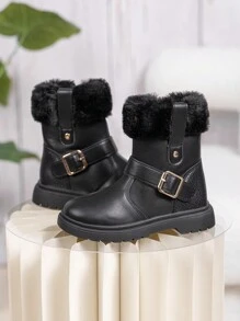Kids' Winter Warm Snow Boots, Fashionable Anti-Slip Soft Sole Outdoor Children Leather Boots