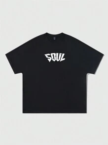 ROMWE MEN Street Life 男士休闲宽松骷髅与字母印花短袖T恤，夏季，万圣节 - 黑色 - 查看 3