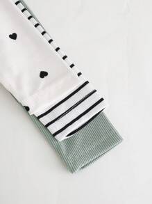 SHEIN Playful Pals 3件套女婴条纹波点休闲舒适上衣套装，时尚秋冬款 - 彩色 - 查看 3