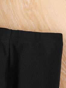 SHEIN 3 件套年轻女孩休闲格子印花领带腰带背心夹克、长袖罗纹 T 恤和松紧腰裤套装 - 酒紅色 - 查看 5