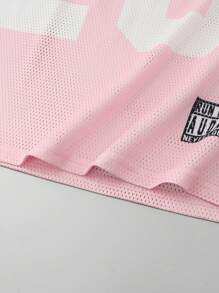 ROMWE MEN Street Life Áo thun bóng rổ nam tay dài, áo thun thể thao có lớp vải lưới nối - Hồng - Xem 3