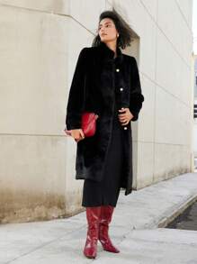 Aveloria Commuter Style Fluffy Blended Fuzzy Longline Loose Overcoat