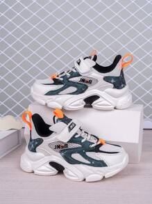 Low Top Teens Boys' Fashion Chunky Sneakers, Contrast Color Design, Adjustable Hook & Loop Closure, Easy To Wear, Suitable For Everyday, Campus, Student, Autumn/Winter - Multicolor - View 1