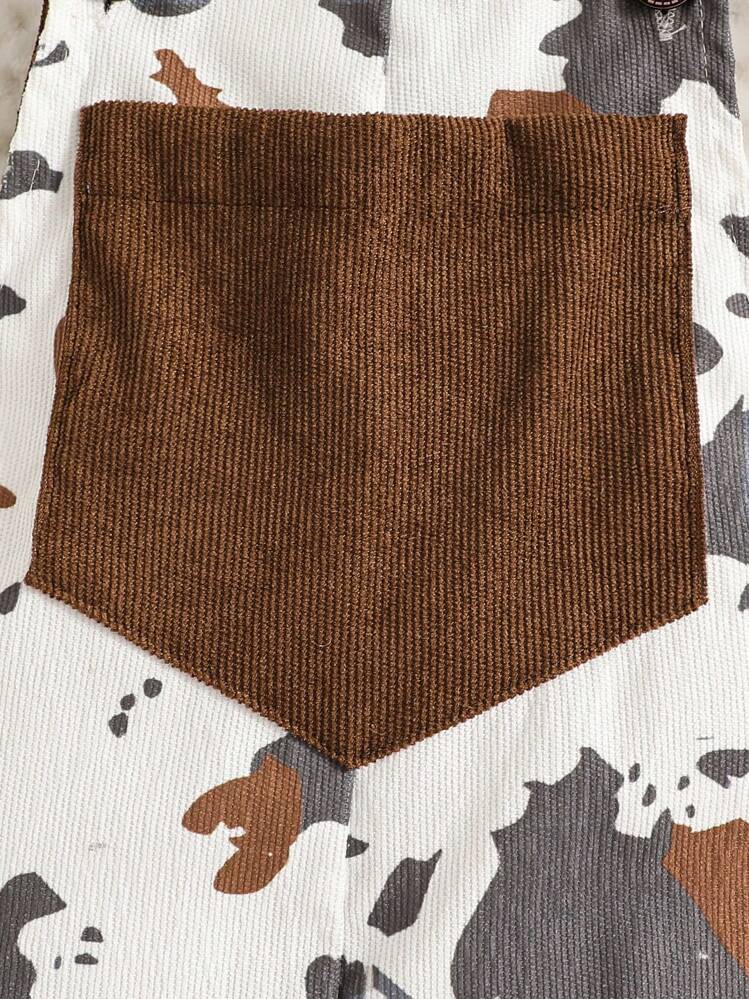 SHEIN Playful Pals Babyjongen 2 stuks Western Style Cowboy Casual, Veelzijdig, Schattig & Western Ranch Patroon Bedrukte Zak Overalls Franje Versierde Jumpsuit En Rode Bandana Zonder Schaduw Western Style Cowboy Hoed Kleding, Babyjongenskleding - Wit - Bekijken 6