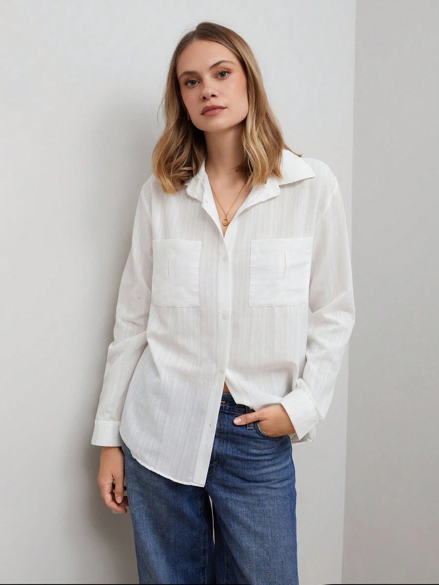 RueChic CASUAL SOLID CHEST POCKET DETAILED SHIRT - White - View 1