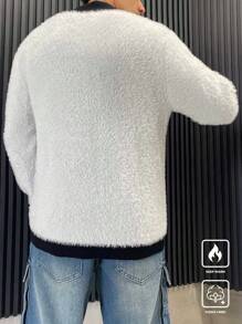 Manfinity EMRG Men's Butterfly Pattern Contrast Color Long Sleeve Casual Cardigan, Autumn/Winter