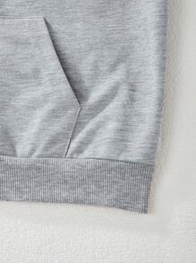 SHEIN Tween Girl Rhinestone Graphic Pocketed Hooded Sweatshirt Sweatshirt - Grey - View 5