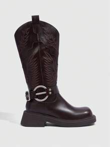 CUCCOO GRLICON 女士过膝靴，Y2K 风格，朋克摇滚，机车风，酷女孩，适合万圣节、圣诞节、派对场合 - 棕色 - 查看 11