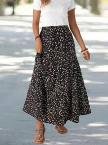 EMERY ROSE Women's Patchwork Floral Print Long Midi Skirt