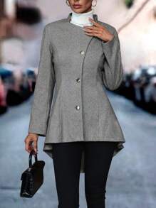 SHEIN Clasi 1 pièce Manteau élégant à col rabattu, manche longue, simple-boutonnage pour carrière d'automne/hiver pour femmes - Gris - Voir 6