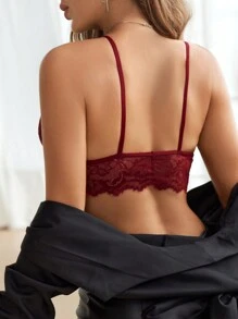 Seduluxe Áo ngực lót ren viền vỏ sò màu trơn - Màu Đỏ Sâu - Xem 2