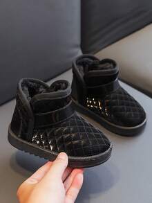 Giày bốt đi tuyết màu trơn cho trẻ em, chất liệu dày, chống thấm nước, chống trượt, ấm áp, thích hợp cho trượt băng và các hoạt động ngoài trời, mùa thu/đông - màu đen - Xem 1