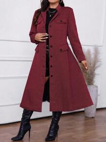 Calvaya 大码女式优雅人字形图案单排扣长夹克，秋季 - 彩色 - 查看 8