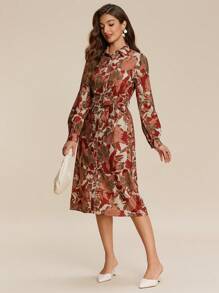 Chiquease Women Floral Print Button Front Shirt Dress, Elegant Autumn Dress