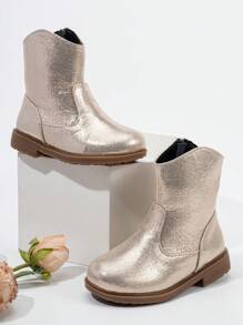 25双/套女童西部靴，新款秋冬耐磨保暖舒适平底西式婴儿靴 - 金色 - 查看 2