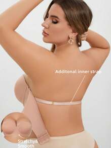 1pc Plus Size Simple Solid Color Bra With Steel Rings - Apricot - View 3