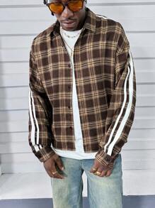 Manfinity RebelGame 男士格子宽松编织长袖棉质宽松衬衫，适合外出、朋友聚会