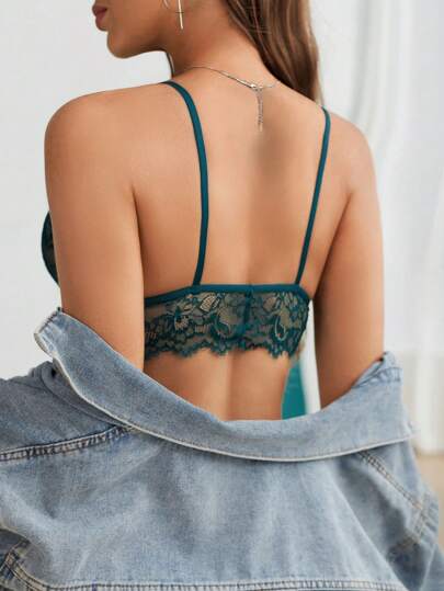 Elegante Groen Kanten Bralette Doorschijnende Scallop Push Up BH Women, Medium Stretch Lingerie view 2