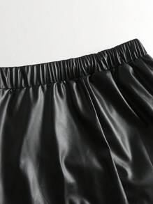 不对称荷叶边迷你裙，显瘦显长，休闲日常穿搭 - 黑色 - 查看 6