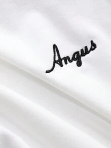 DAZY Áo thun tay lỡ thêu chữ màu tương phản cổ tròn rộng rãi cho nữ - trắng - Xem 7