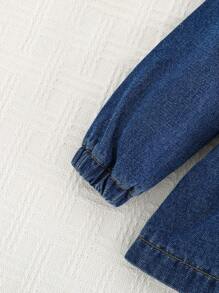 Cozy Pixies Áo khoác denim xanh dễ thương ấm áp có mũ trùm đầu dài tay bó eo cho bé gái, quần áo giữ nhiệt mùa thu/đông cho bé gái - Rửa trung bình - Xem 6