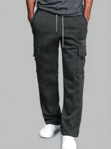 Manfinity Homme Men Drawstring Waist Flap Pocket Cargo Sweatpants - Dark Grey - View 1