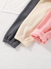 SHEIN Set de 3 piezas Leggings para niña (de 4 a 7 años) con estampado de arcoíris, en rosa, albaricoque y gris, con forro térmico, pantalones casuales cómodos, esenciales para otoño/invierno - Multicolor - Ver 3