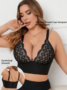 DesireSculpt Plus Size Lace Panel Wireless Bra