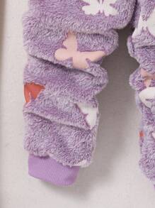 Bộ 2 món/Bộ áo trùm đầu họa tiết bướm thường ngày cho bé gái và quần dài tay - Màu Lilac Tím - Xem 4