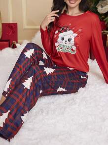 2 件套女士圣诞卡通印花柔软舒适睡衣套装 - 彩色 - 查看 3
