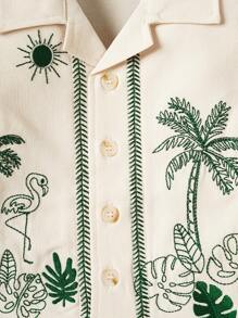 Souflis Souflis Conjunto de camisa de manga corta con bordado tropical y pantalones cortos de moda para bebé niño para vacaciones de primavera/verano