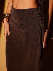 Lumalex Fall Winter Thanksgiving Outfit New Years Thanksgiving Rave Festival Outfits Formal Prom New Years Eve Outfit Concert Pparty BanquetHallStretchy Asymmetric Long Drawstring Skirt, Autumn/Winter