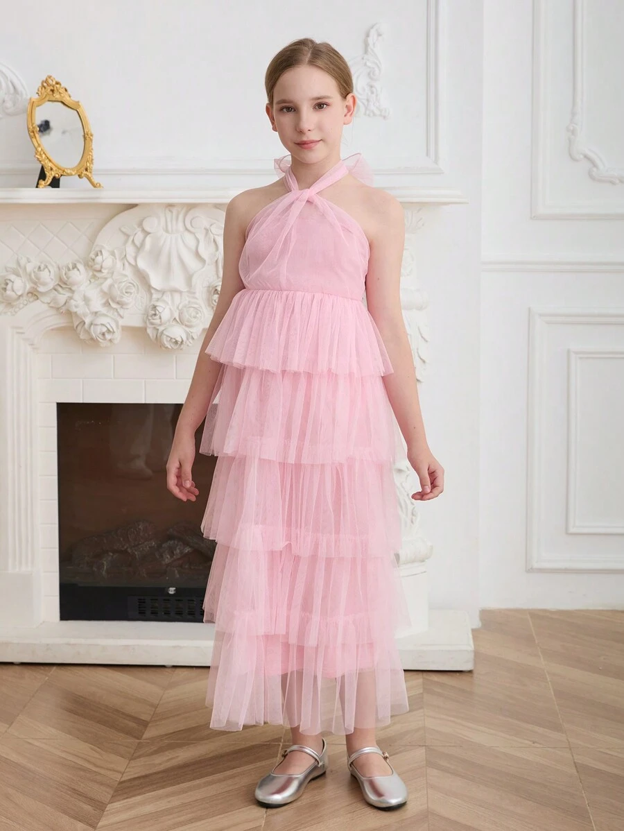 SHEIN Summer Elegant Flower Girl Birthday Party,Masquerade,Prom,Wedding - Pink - View 1