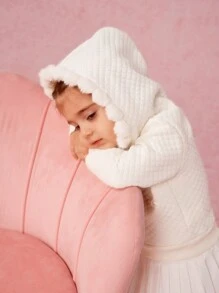 SHEIN Baby Girls' Simple Pom Pom Decor Sweatshirt, For Outdoor Wear, Spring And Autumn - Apricot - View 5