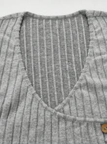 INAWLY Women's Solid V-Neck Long Sleeve Button Decor Simple Casual Top