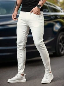 Manfinity Homme Pantalones de traje rectos casuales/de oficina con bolsillos para hombres - Blanco - Ver 1