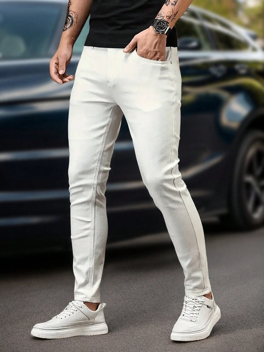 Manfinity Homme Pantalones de traje rectos casuales/de oficina con bolsillos para hombres - Blanco - Ver 1