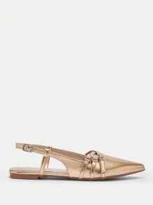 CUCCOO BIZCHIC 女士时尚玫瑰金交叉带尖头露跟平底鞋，适合通勤、约会、购物春季鞋春假复活节 - 玫瑰金 - 查看 6