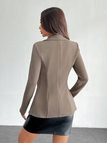 SHEIN PETITE Lapel Neck Single Button Blazer Office Wear Women In Fall/Winter