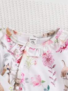 SHEIN 2 Stücke Neugeborenen Blume Muster Langarm Romper mit Mütze, lässiger und stilvoller Homeoutfit