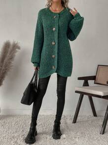 SHEIN LUNE 1pc Women's Front Button Long Sleeve Casual Knitted Cardigan