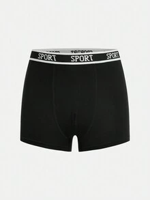 SHEIN 4 chiếc quần lót liền mạch thoải mái tối giản thể thao cho bé trai tuổi mới lớn - màu đen - Xem 3