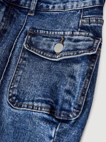 SHEIN MOD Quần Jeans Ống Loe Co Giãn Thường Ngày Cho Nữ, Màu Xanh - Rửa tối - Xem 4