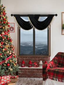 1 tấm rèm hạt hình giọt nước màu đen, làm bằng vải nhung Ý, rèm cửa phong cách Châu Âu, thiết kế đơn giản thanh lịch thích hợp cho sự kiện sân khấu, trang trí cửa sổ và cửa ra vào phòng khách, phòng ngủ - màu đen - Xem 5